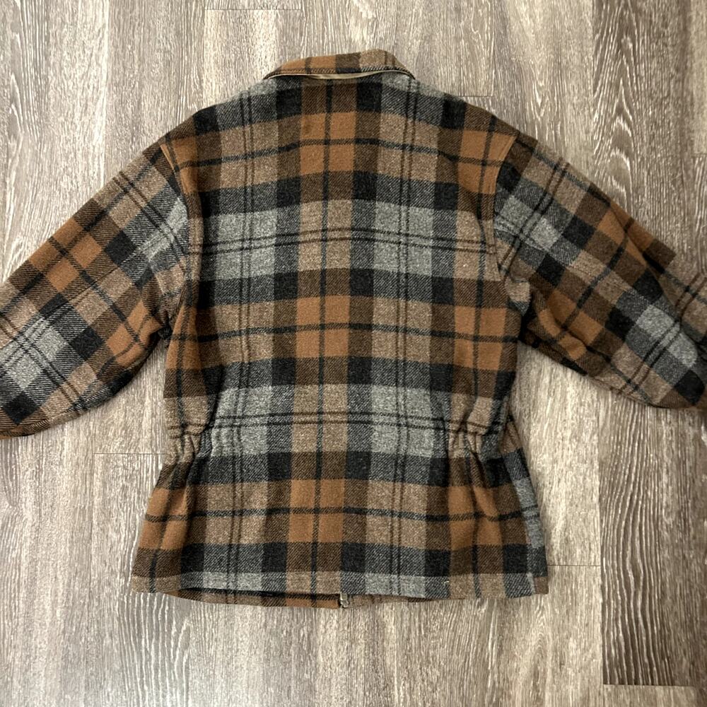 Vintage J.Crew Made in USA Wool Plaid Zip Jacket Brown Gray Check L Workwear EUC - Picture 12 of 16